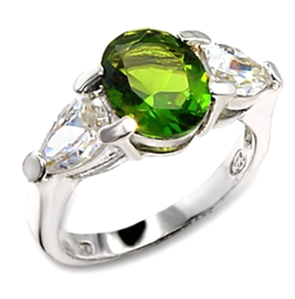Sterling Silver Peridot & CZ Cocktail Ring size 6